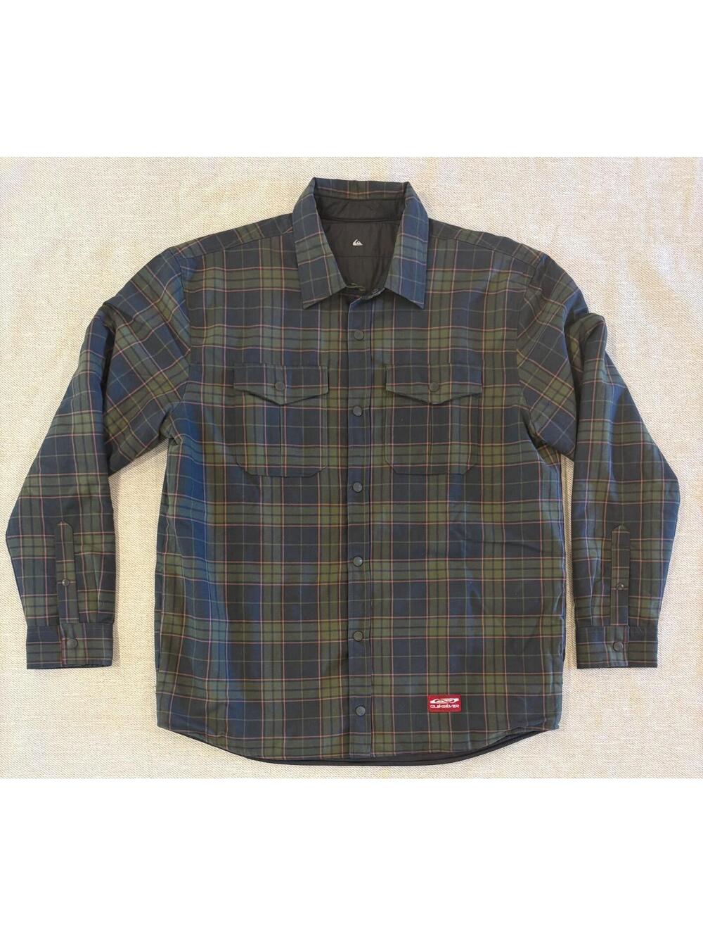 Quiksilver Reversible Flannel Puffer Shacket Men’s Large Plaid / Black Quilted